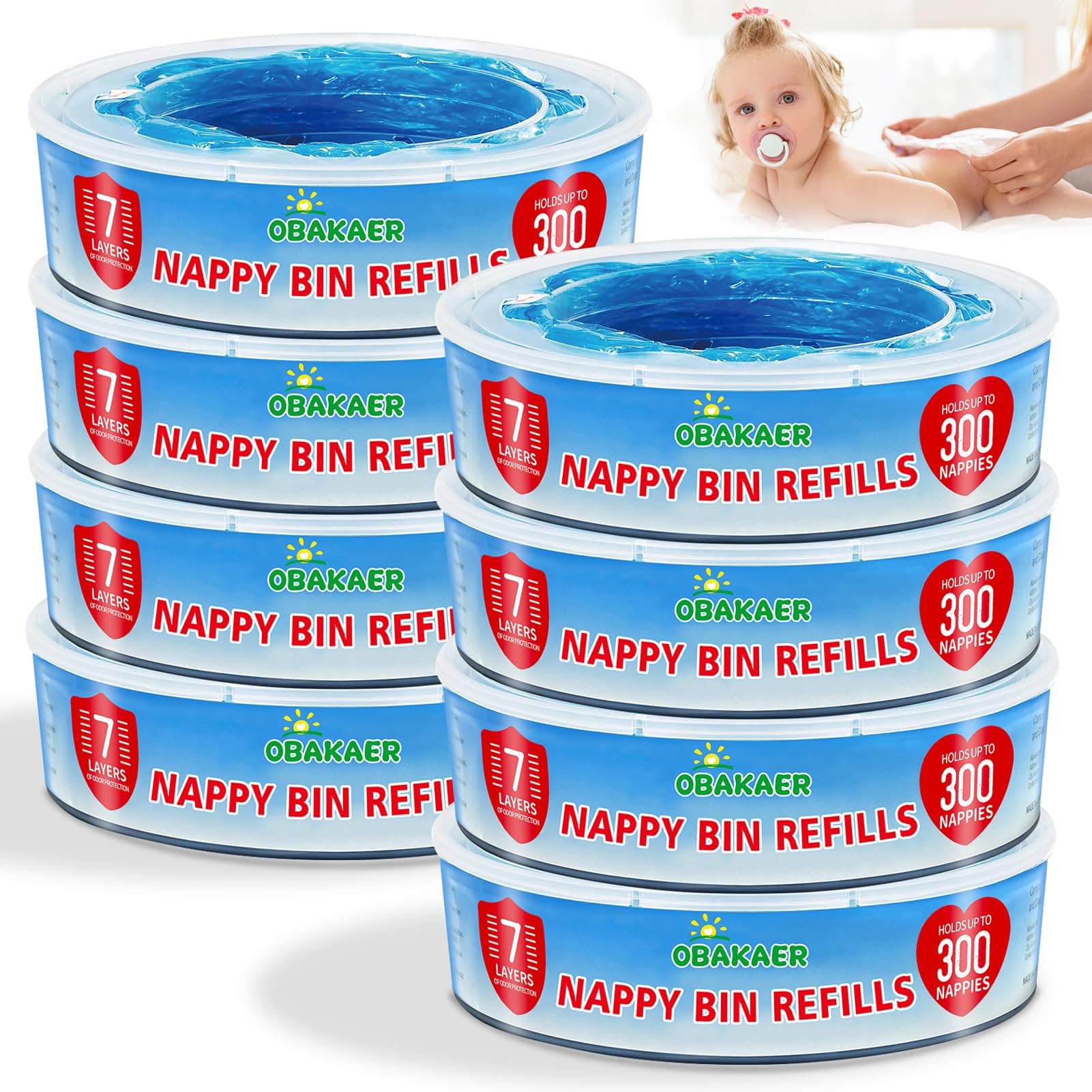 😍 8 Stück Windelsack Nachfüllkassetten 8er Pack - Kompatibel mit Angelcare & Litter Locker II - Lavendelduft - Auslaufsicher - Umweltfreundlich
