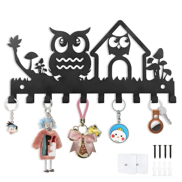 MOAMUN Eule Schlüsselbrett Schwarz 🔑 Schlüsselhaken mit 10 Haken