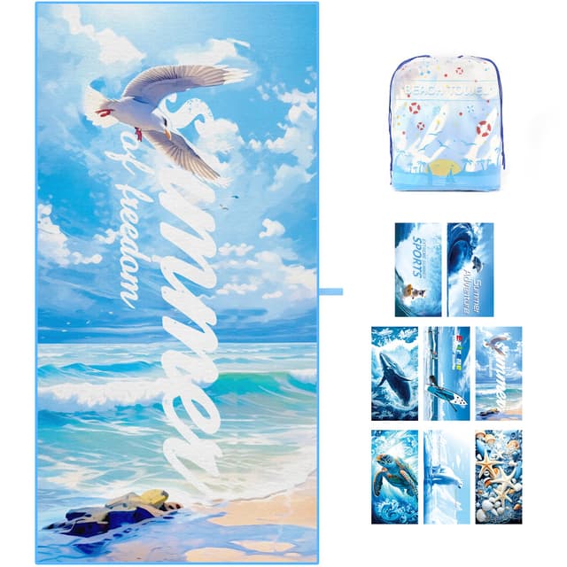 🏖️ ZIOSINM Strandtuch 180 * 90cm Strandhandtuch Mikrofaser Badetuch Groß, Mikrofaser Strandhandtücher Handtuch Beach Towel XXL für Schwimmen, Strand, Reisen, Sandabweisend (Möwen)