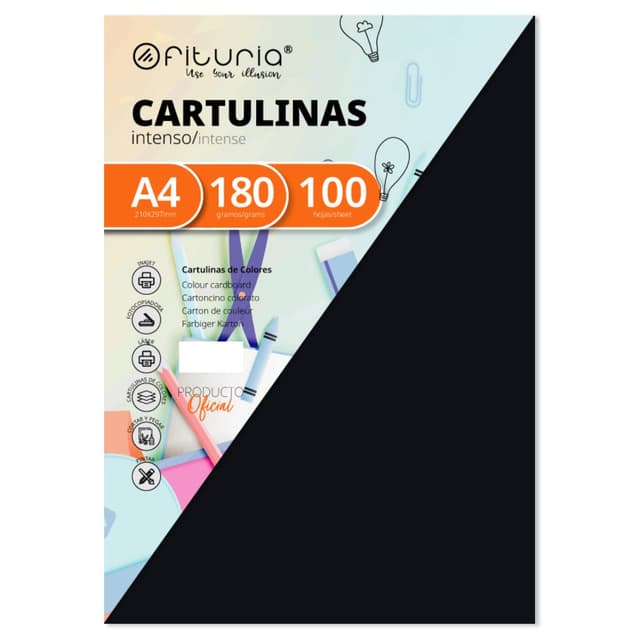 Pack 100 Cartulinas Color Negro Tamaño A4 180g Schwarz 🎨🖌️