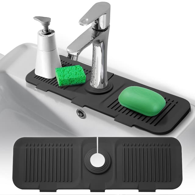 🚿🛡️ FFTANXS Wasserhahnschutz & Abtropfmatte Schwarz - Küchen- und Badezimmeraccessoire