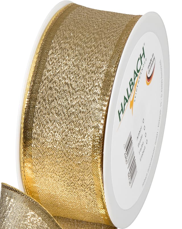 Halbach Seidenbänder Geschenkband Gold - made in Germany - mit formbaren Drahtkanten | 40mm x 25m