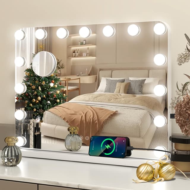 YU YUSING Hollywood Schminkspiegel mit Beleuchtung 58x45cm 🌟 15 Dimmbare Groß LED Licht 💄 Kosmetikspiegel