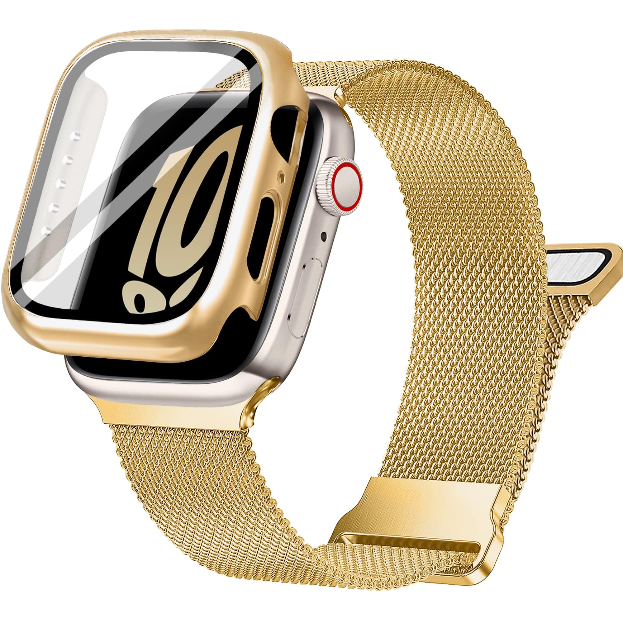 Ocaer Kompatibel mit Apple Watch Armband mit Gehäuse 40mm 41mm 42mm 44mm 45mm 46mm, Metall Magnetisch iWatch Armband für Apple Watch SE Series 10 9 8 7 6 5 4, Edelstahl Mesh Loop (Gold, 40mm) Gold 40mm（SE Series 6 5 4） - Deal 🌟🎁