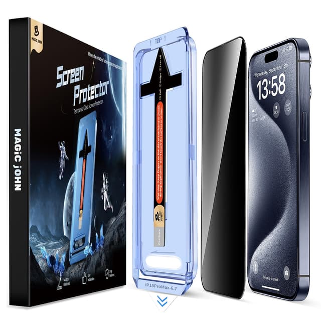 🔮📱 MAGIC JOHN 2 Stück für iPhone 15 Pro (6,1 Zoll) Sichtschutz Glas 📱🔮