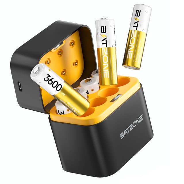 BATZONE 8 Pack AA Wiederaufladbare Lithium Akkus mit Ladegerät