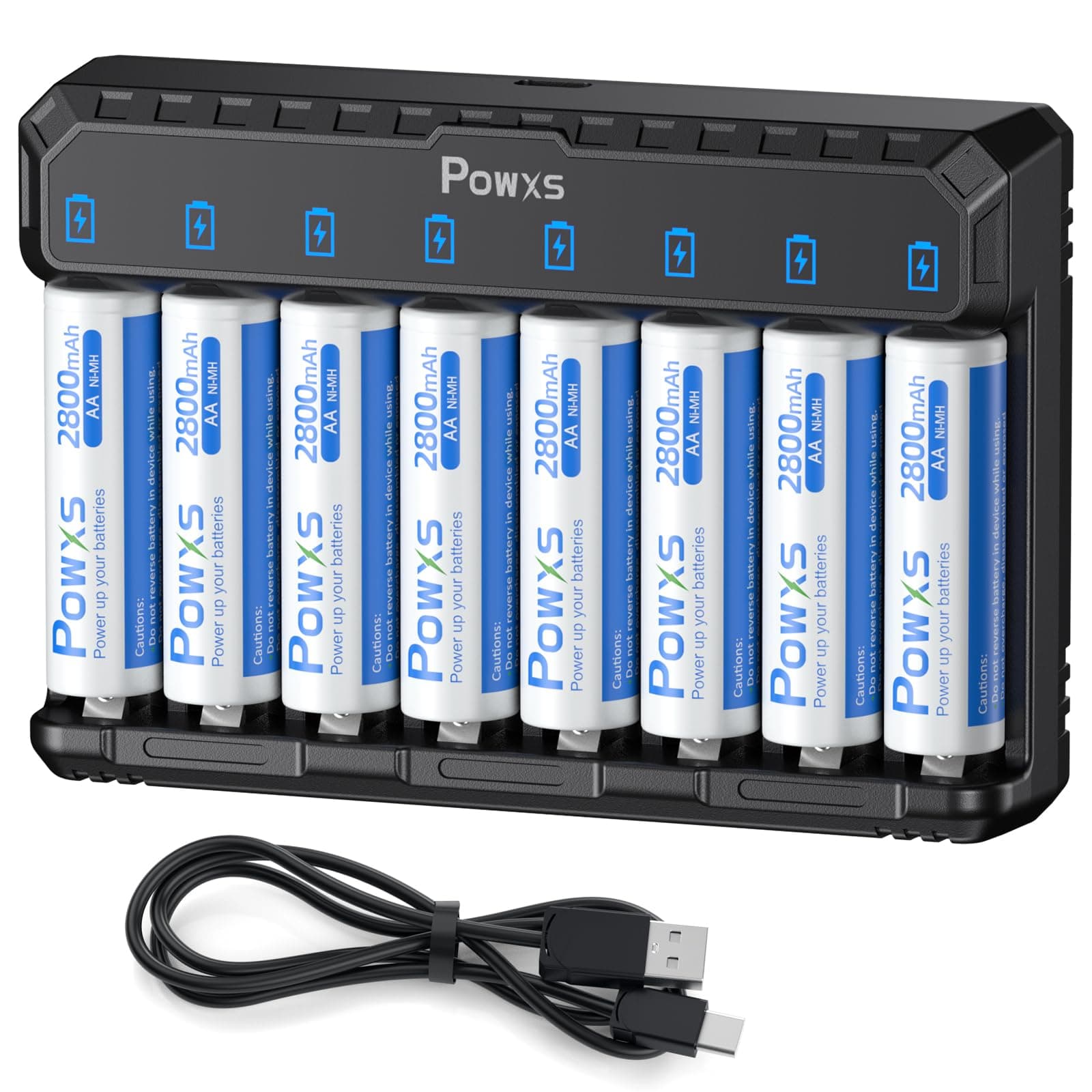 POWXS Akku Ladegerät mit AA Akku 2800mAh 8 Stück