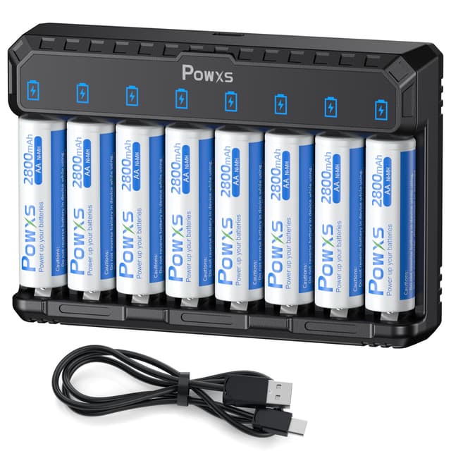 POWXS Akku Ladegerät mit AA Akku 2800mAh 8 Stück
