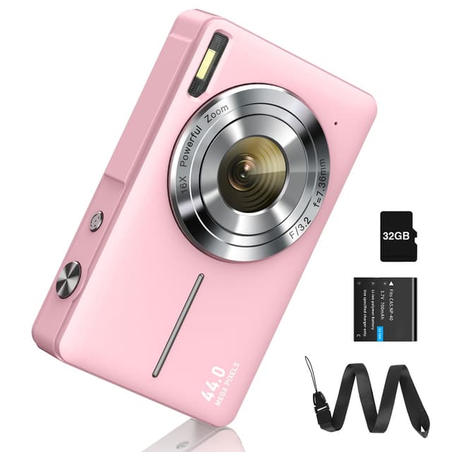Digitalkamera Fotokamera FHD 1080P 44MP Fotoapparat mit 32G Karte 16X Digitalzoom Digital Kamera mit Batterie Tragbare Einfache Digitalkamera für Kinder Student Teenager Anfänger Senioren (Rosa) Rosa-32G - Angebot 📸🌟