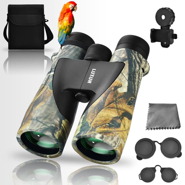 LUXUN Fernglas Erwachsene UltraSharp 12x50 - HD Hochwertige Optik, Robust Fernglas mit Handy Adapter, Ideal für Jagd, Vogel Beobachtung und Naturerkundung (Camouflage) 12x50 Camouflage 🌲🔭