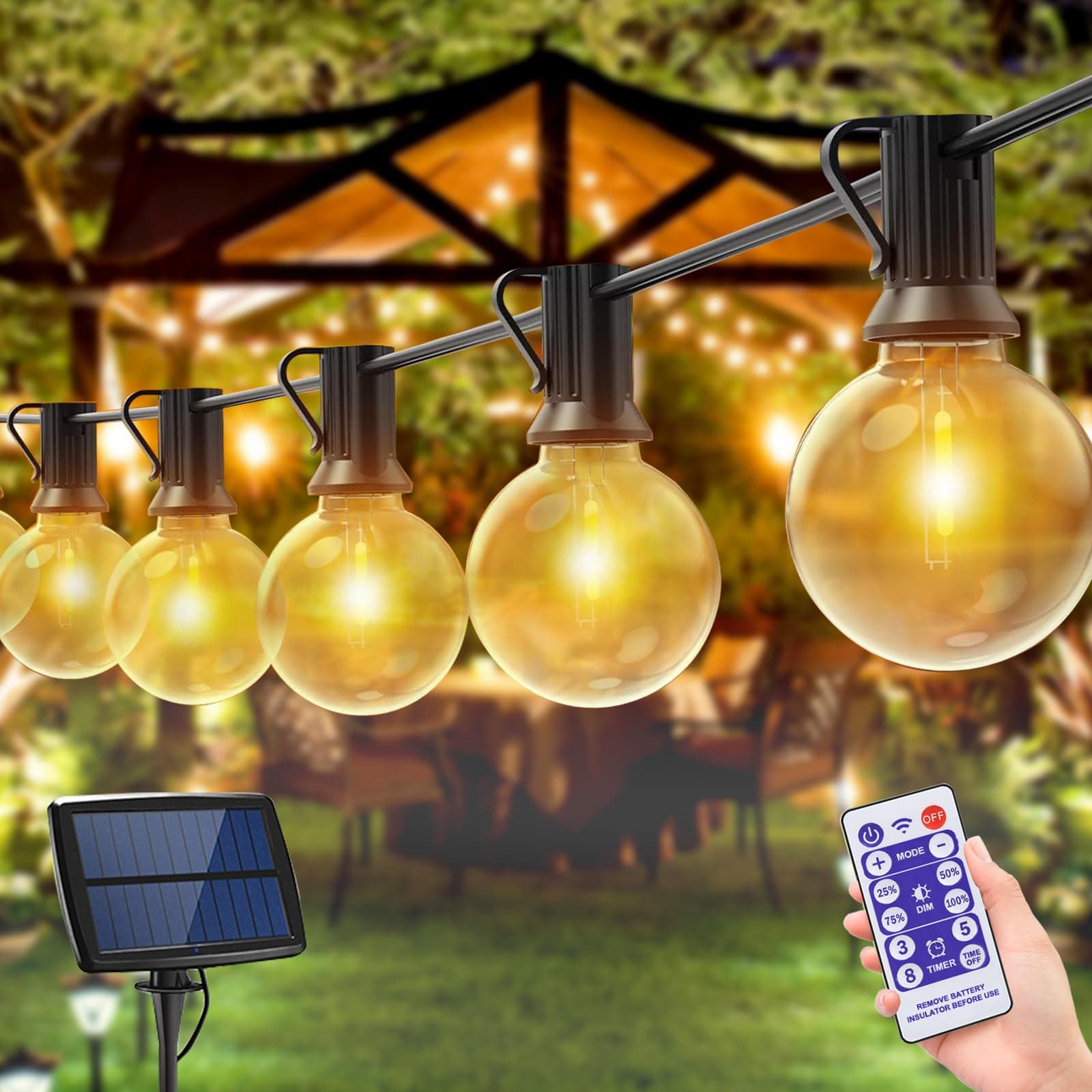 Bomkim Solar Lichterkette Außen mit 12+1 G40 LED Glühbirnen 🌞🎉
