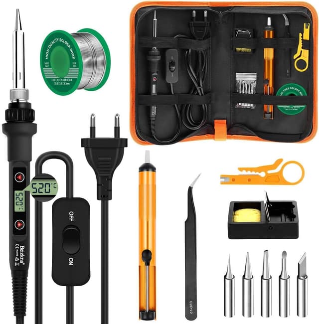 Lötkolben Set 80W LCD Einstellbar 🔥 15S Schnelle Erwärmung & Effiziente Wärmeableitung 🛠️ 13 in 1 Lötset für Elektrische Arbeiten