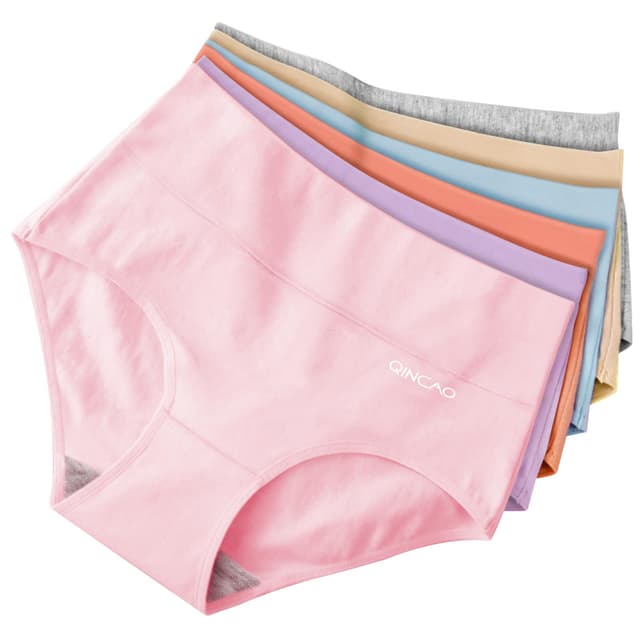 QINCAO Unterhosen Damen, 6er Pack Hohe Taille Slips Baumwolle Unterwäsche 😍🩲
