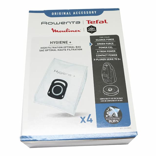 Rowenta Staubsaugerbeutel Hygiene +, automatisches Verschlusssystem, hygienisch, kein Staub-Kontakt, filtert 99,9% der Mikropartikel, 19,5 x 27,5 cm, 4 Stück, weiß, ZR200520 Weiß 19.5 x 27.5 cm 🌬️