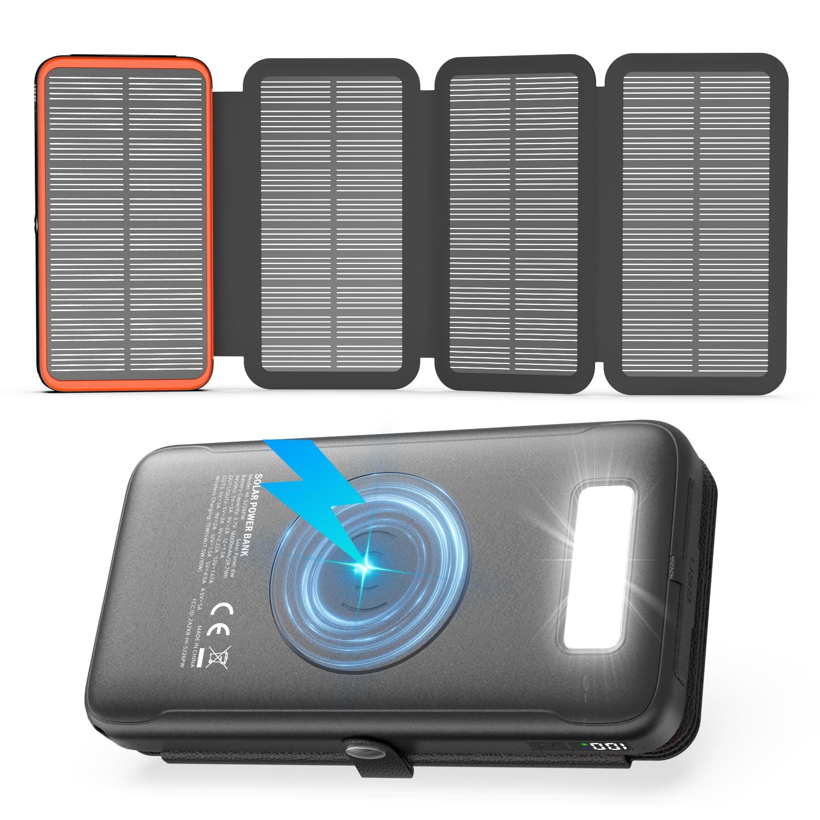 🌞🔋 Wireless-Solar-Powerbank-27000mAh - FEELLE 22,5W Schnellladung USB-C Externer Akku Pack