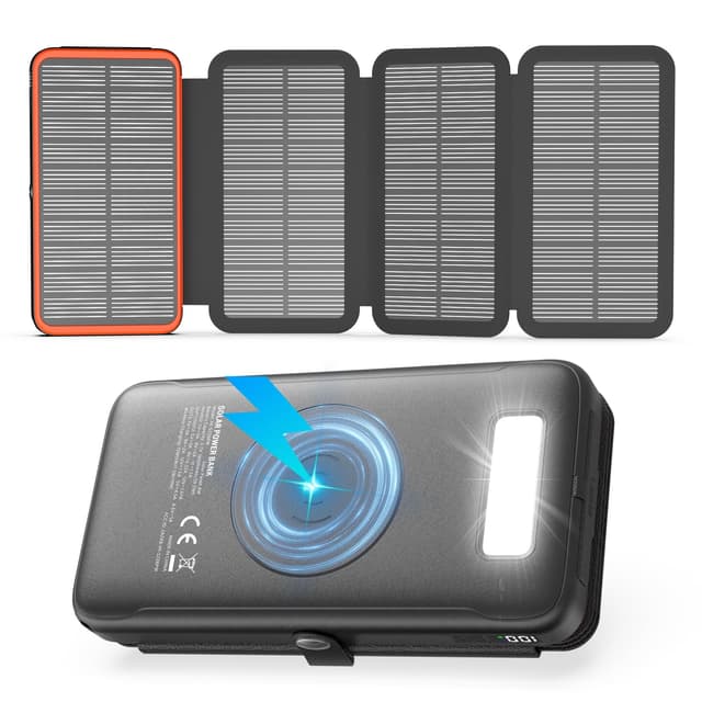 🌞🔋 Wireless-Solar-Powerbank-27000mAh - FEELLE 22,5W Schnellladung USB-C Externer Akku Pack