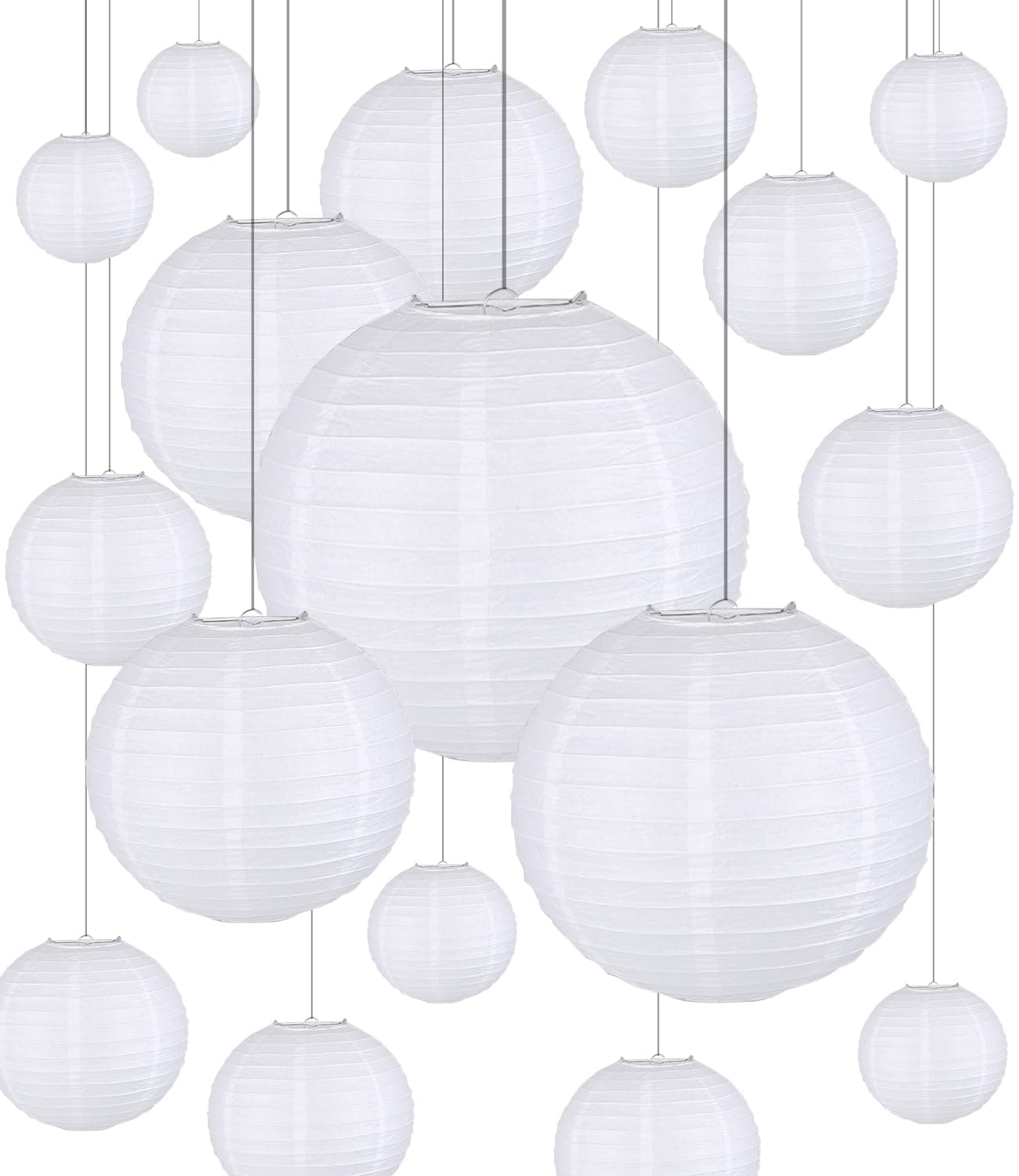 🏮 JOFLVA Lampenschirm 20 Stücke Lampions Weiße Papier Laterne Hängende Runde Papierlaternen für Hochzeit Geburtstag Feiern Garten Deko