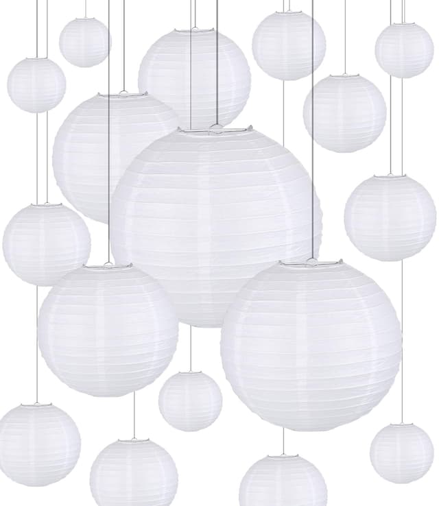 🏮 JOFLVA Lampenschirm 20 Stücke Lampions Weiße Papier Laterne Hängende Runde Papierlaternen für Hochzeit Geburtstag Feiern Garten Deko