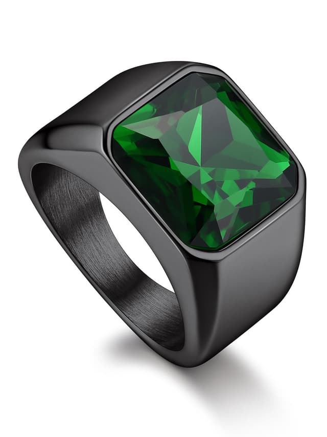 Bandmax Onyx Ring Herren Damen | Grüner Siegelring mit synthetischem Onyx