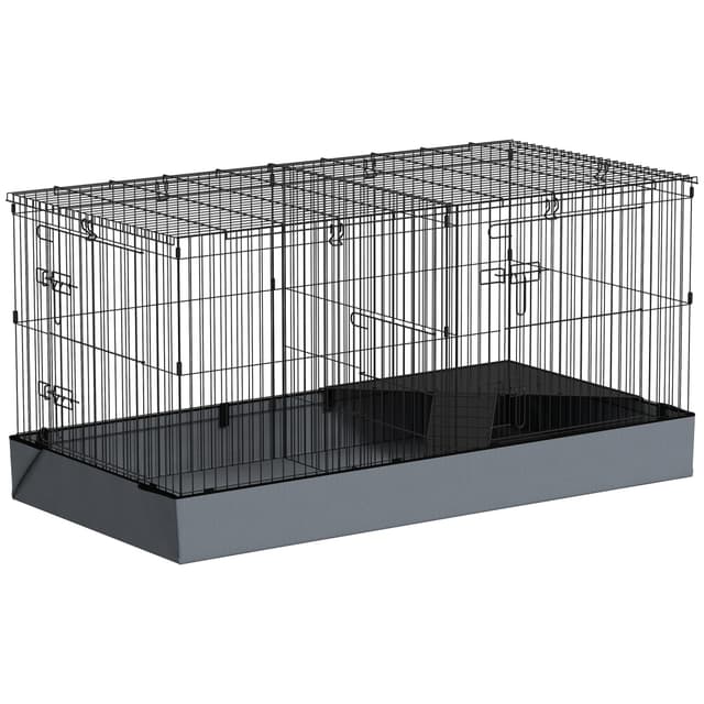 🐇🏠 PawHut Kleintierkäfig mit 2-in-1 Design und wasserfestem Boden - Schwarz