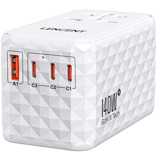 LENCENT Universal Reiseadapter 140W Schnellladung, Internationaler Reisestecker Adapter