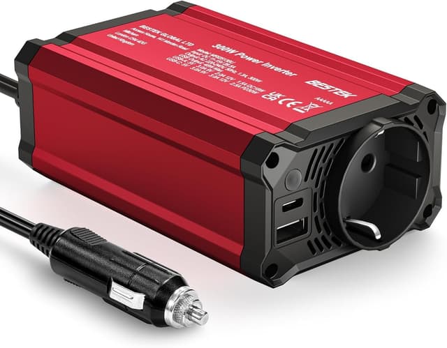 🔋🔌 300W Auto Wechselrichter mit AC Steckdosen und USB-Anschlüssen - Rot