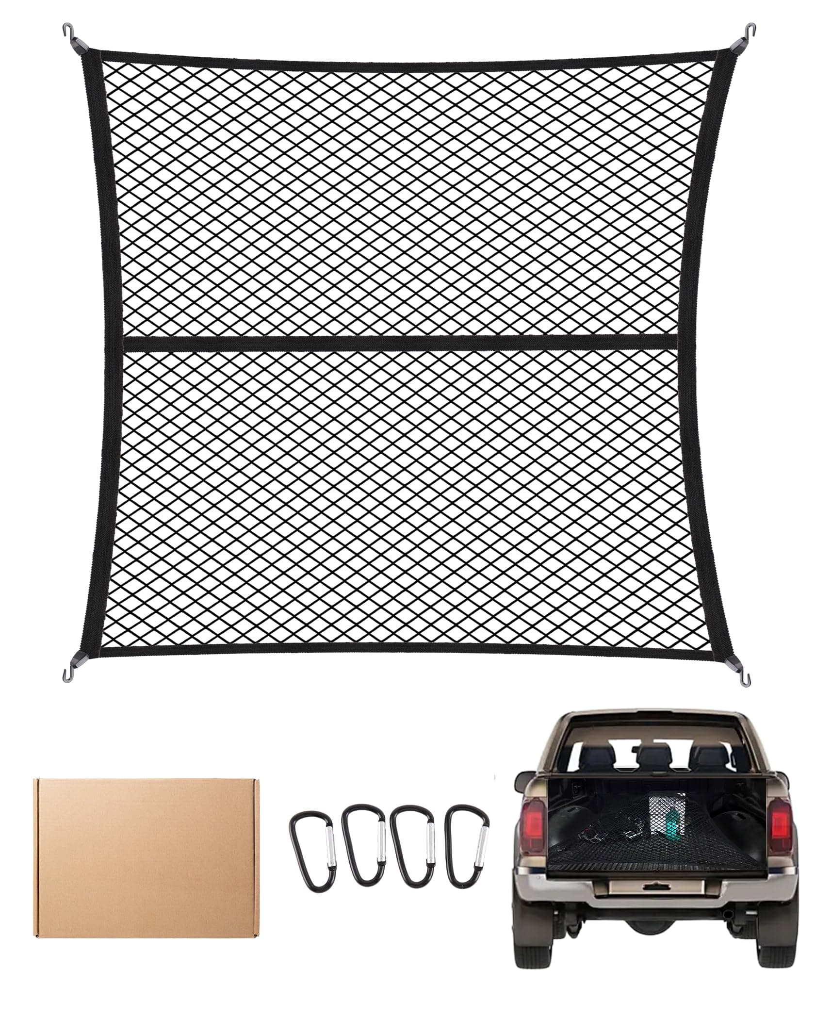 FoundGo 120x120cm Gepäcknetz [Max. 210x210cm Dehnbar] Hochelastisches Kofferraumnetz 🚛👜