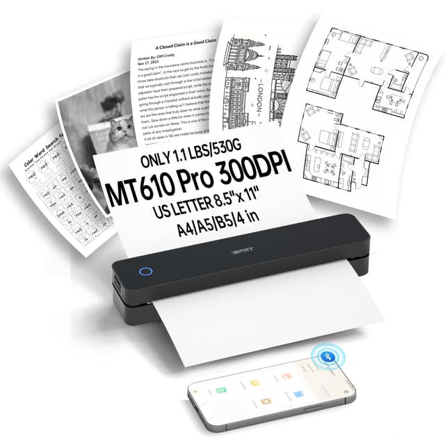 🖨️ iDPRT Tragbarer Thermo Drucker 300 DPI Mini Thermodrucker A4 Schwarz 300DPI 300DPI Schwarz 🖨️