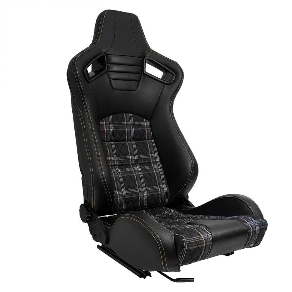 🚗 AUTO-STYLE Sportsitze 'GT' - Schwarz Kunstleder + Stoff in Gelb Karomuster + Gelbe Naten 🏁