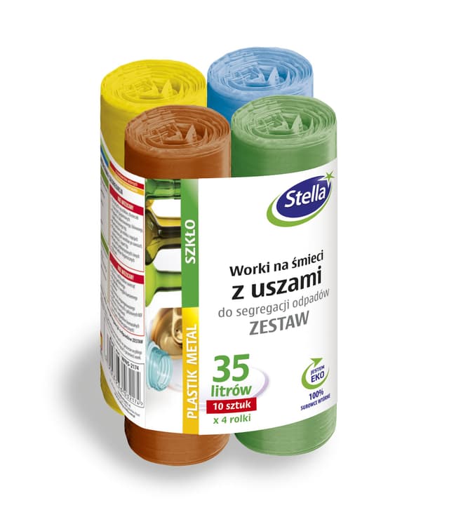 🌟🗑️ Stella 032174 Müllbeutel mit Henkeln Set | 4 x 10 Stück | 35 L - Papier Glas Bio Metall/Kunststoffabfällen