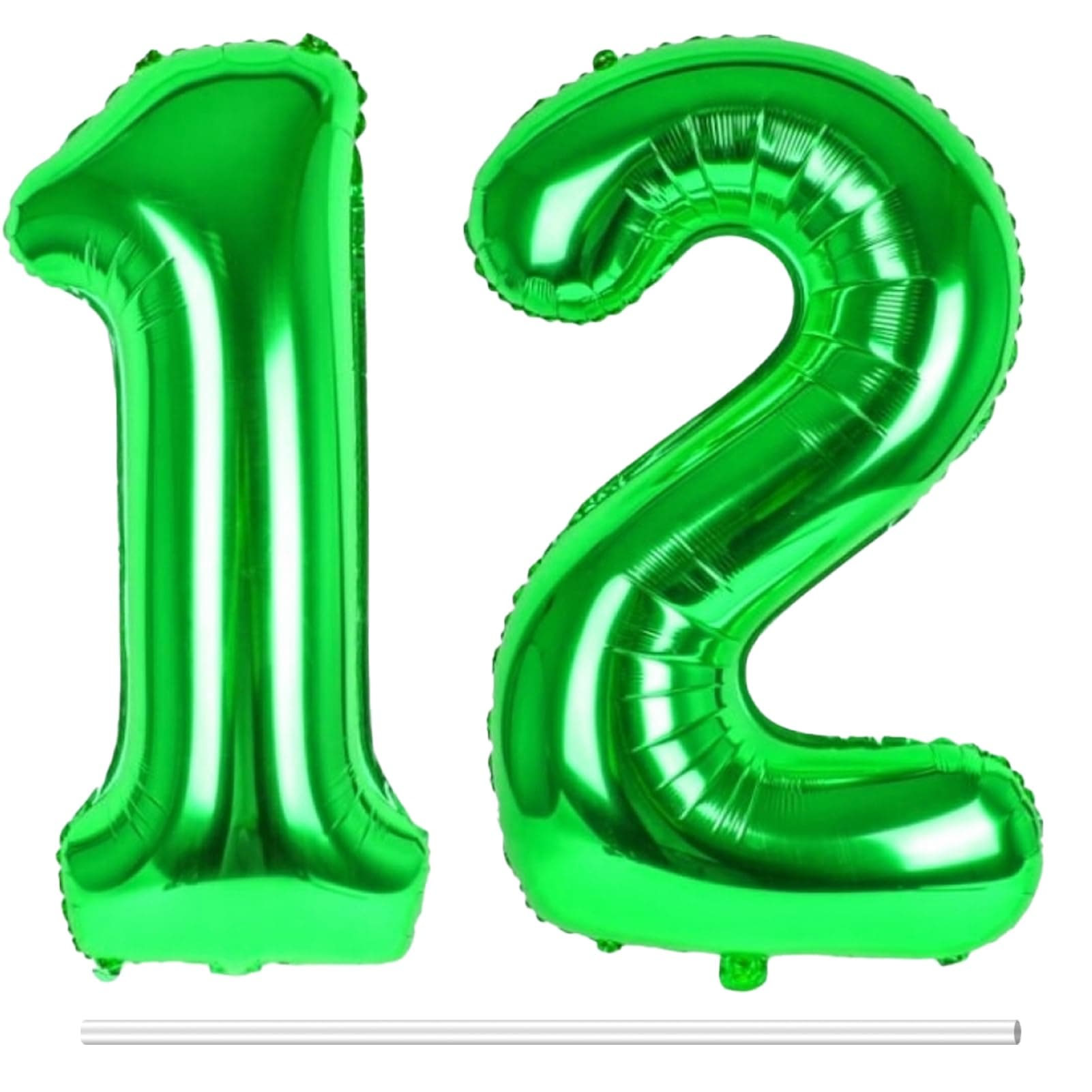 LAPONO Luftballons Geburtstag Zahl 12 Grün, XXL Folienballon Zahlen 1 und 2 🎈🎉