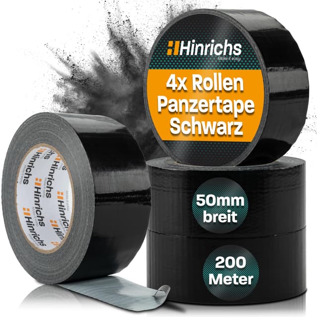 🎉 Hinrichs Panzertape schwarz - 4 Rollen 50m x 50mm Gewebeband 🎉