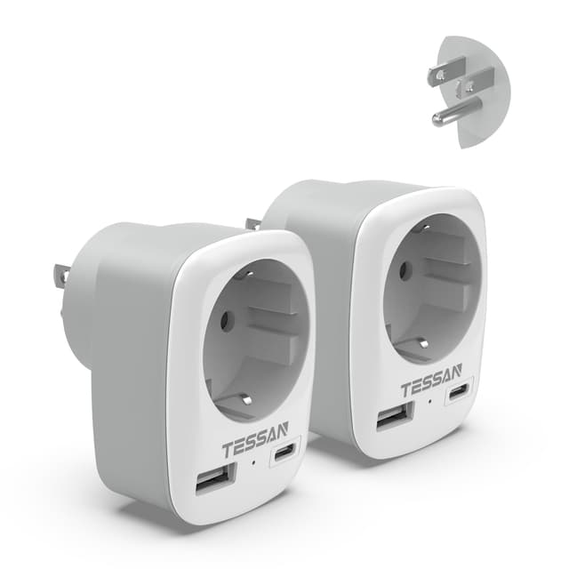 🔌🔋 TESSAN 2er Pack USA Adapter Steckdose - Reiseadapter mit USB C und USB A