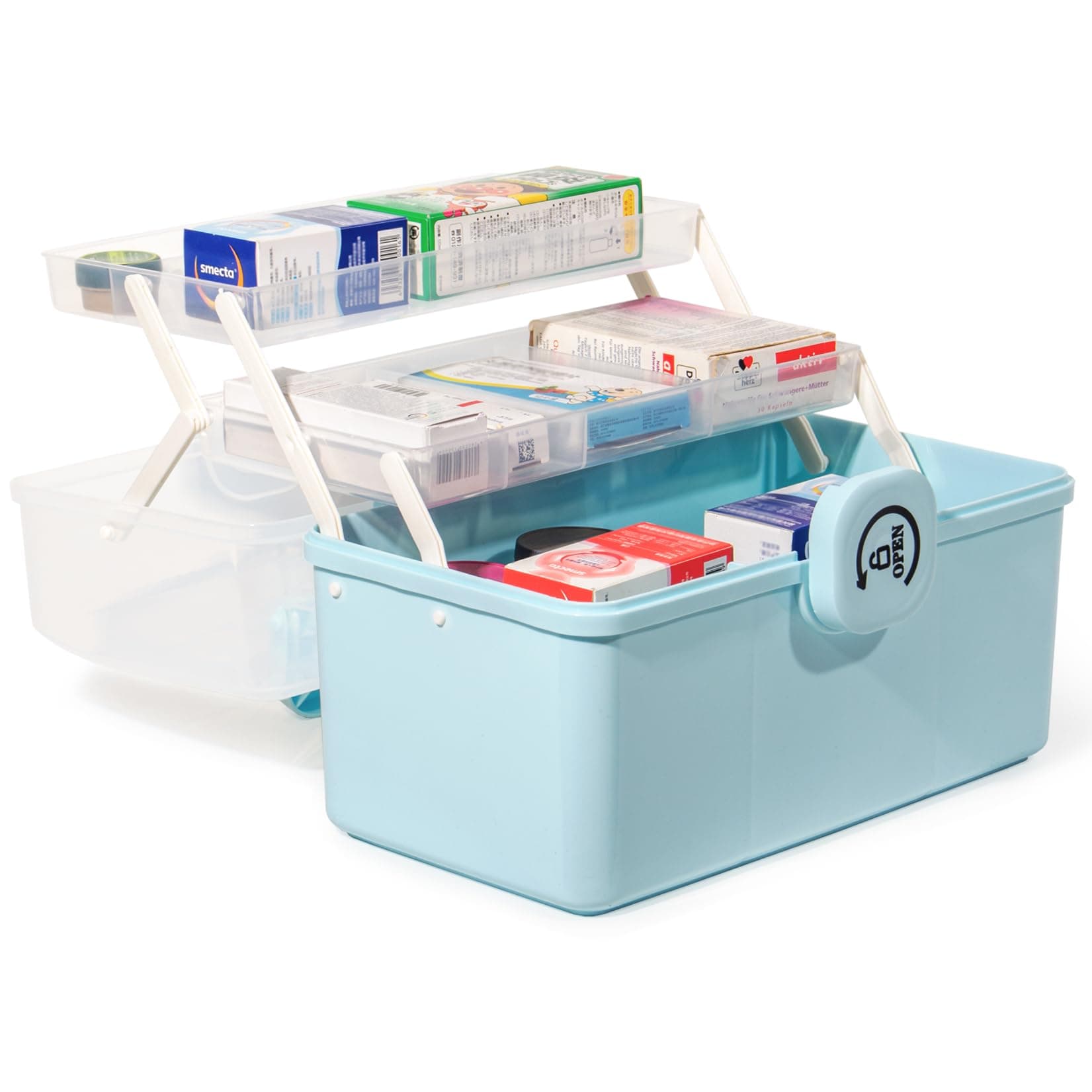 GREELUE Hausapotheke Box, Haarschmuck Mädchen Aufbewahrung, Aufbewahrungsbox Groß für Schmuck, Arzneimittel, Kosmetik (Blau)