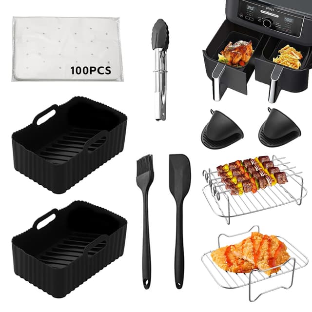 🔥🍟 10-Teiliges Dual Zone Heißluftfritteusen Zubehör Set 🍕🍗