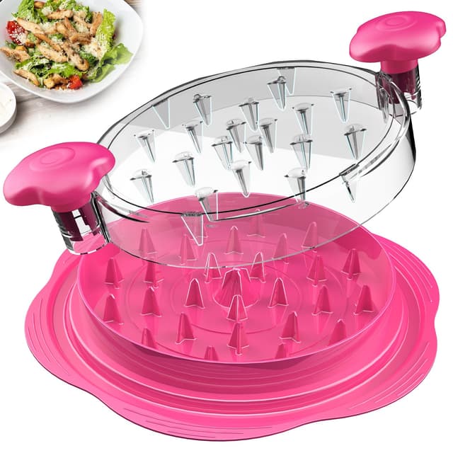 🌺 Hähnchen Zerkleinerer 25.5cm Großer Sichtbar Hühnerbrust Schredder Werkzeug Twist mit Bürste und Gabeln, Professionelles Fleischzerkleinerer（Rosa） 🍗