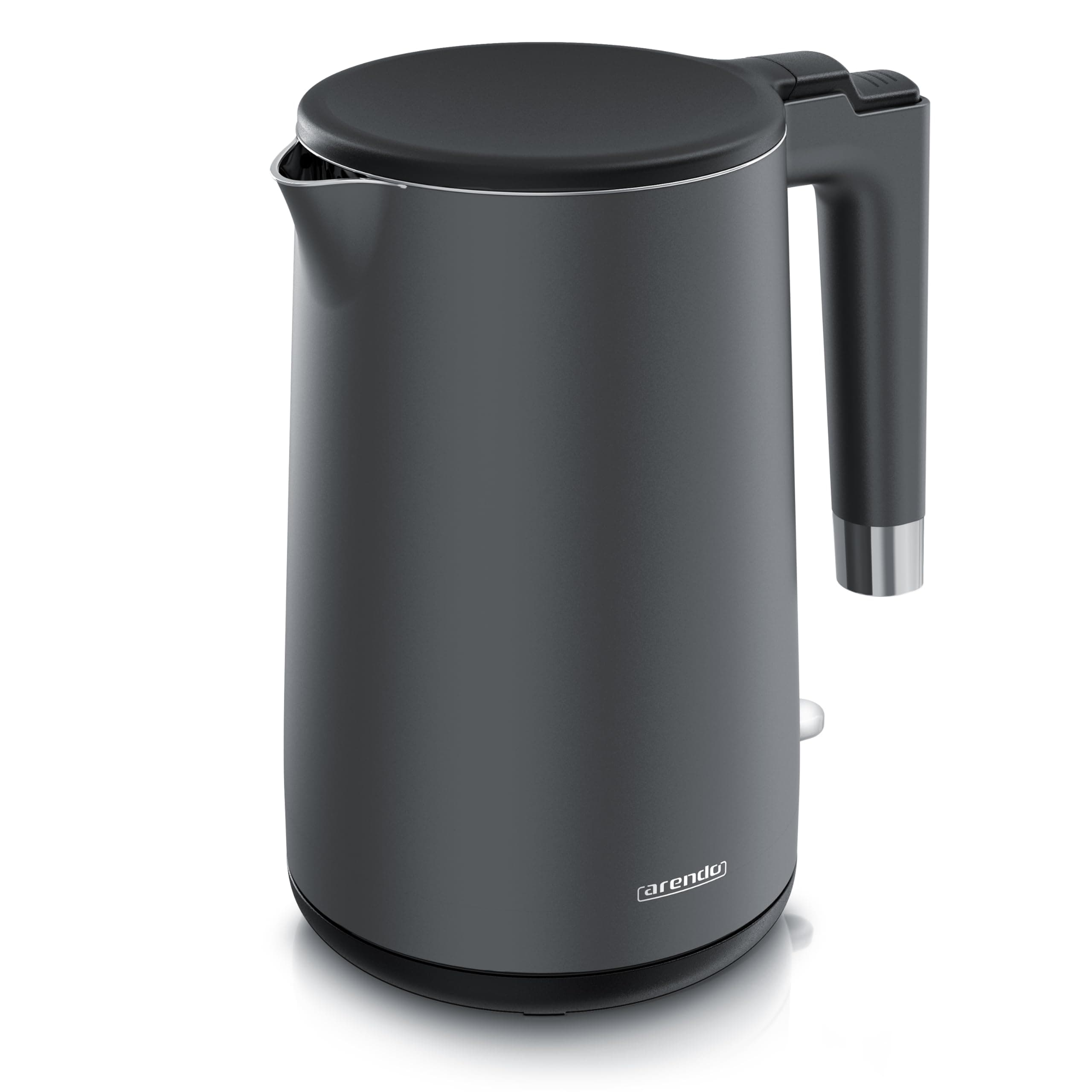 Arendo - Wasserkocher Edelstahl 1,5 Liter 2200 Watt Schwarz Cool Grey Matt