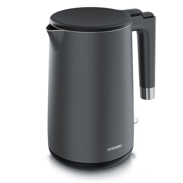 Arendo - Wasserkocher Edelstahl 1,5 Liter 2200 Watt Schwarz Cool Grey Matt