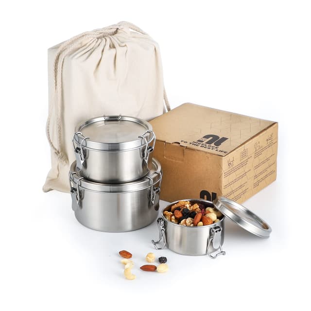 nicelock Edelstahl Brotdose (3 Stück) - Lunchbox Set 3-teilig (200/400/650ML)
