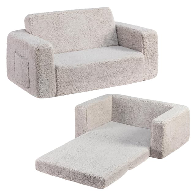 🌟 BEJOY Kindersofa 2-in-1-Kleinkind-Sherpa-Couch zum Ausklappen 🌈