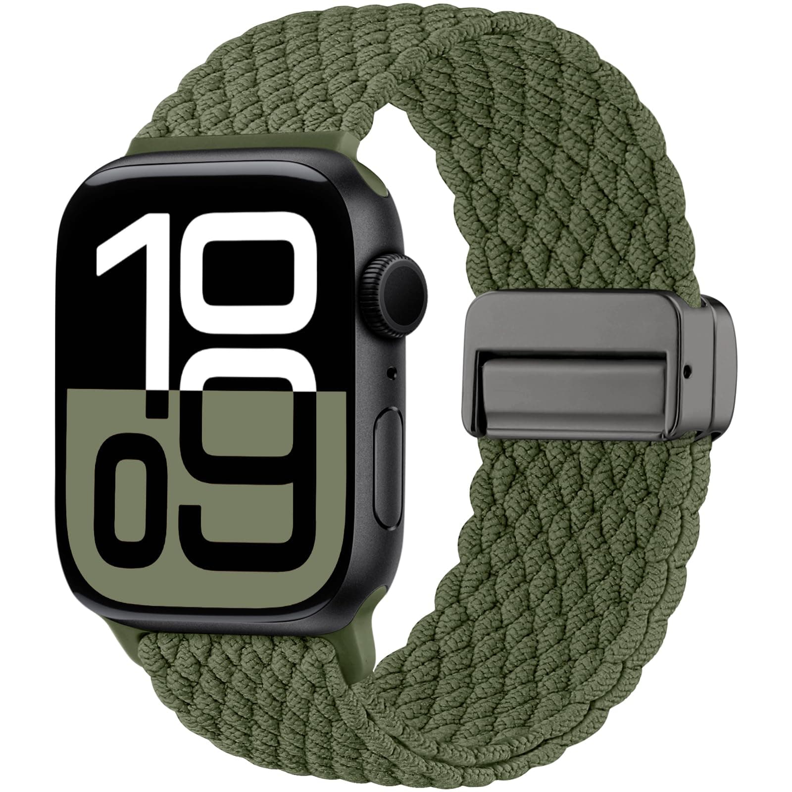 Maledan Neuestes Geflochten Armband für Apple Watch | Solo Loop Magnetisch Band | ArmeeGrün 46mm/45mm/44mm/49mm/42mm(Series 3 2 1)