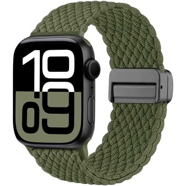 Maledan Neuestes Geflochten Armband für Apple Watch | Solo Loop Magnetisch Band | ArmeeGrün 46mm/45mm/44mm/49mm/42mm(Series 3 2 1)
