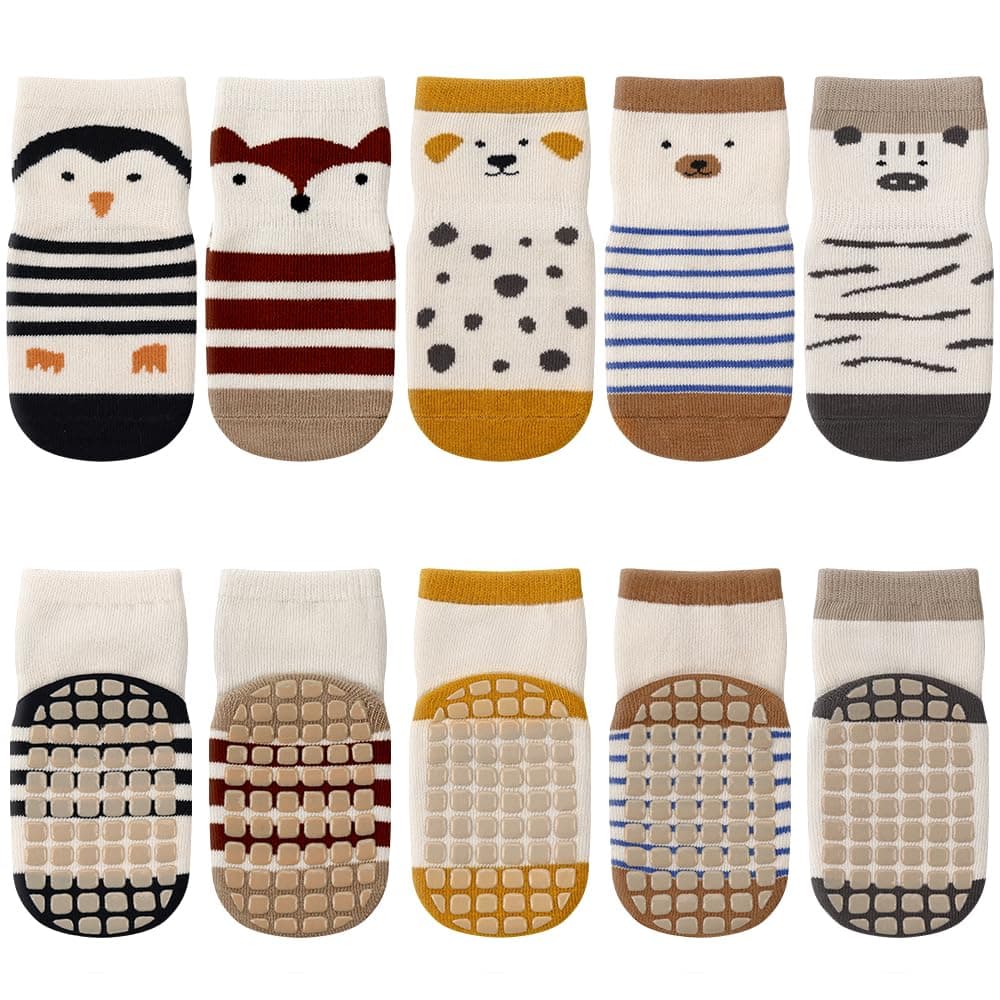 Kyopp Baby Socken: ABS rutschfeste Tiermotive Crew Socks 1-3 Jahre