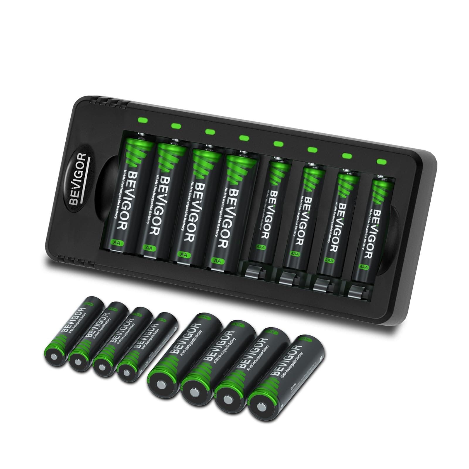 🔋 Bevigor 8 x AA und 8 x AAA NiMH-Akkus, Ladegerät-Set 🔌