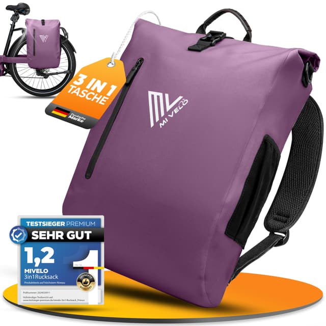 MIVELO - 3in1 Fahrradtasche für Gepäckträger, 100% wasserdicht & PVC-frei