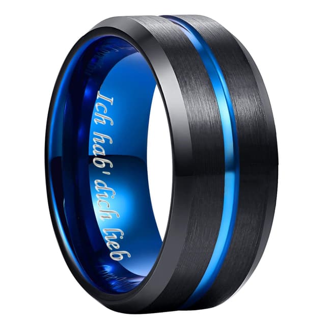 NUNCAD Ring Herren/Damen Wolframcarbid 10mm Blau-Schwarz