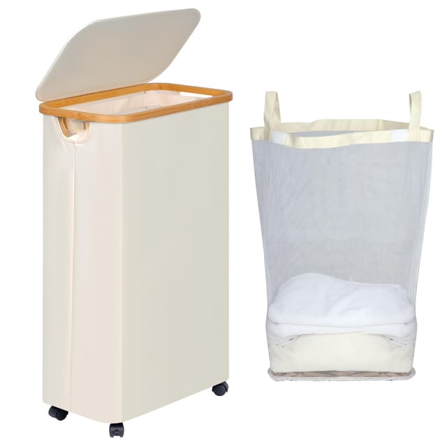 efluky Wäschekorb mit Rollen, 75L Faltbarer Wäschekorb mit Deckel, Beige 🧺🛒