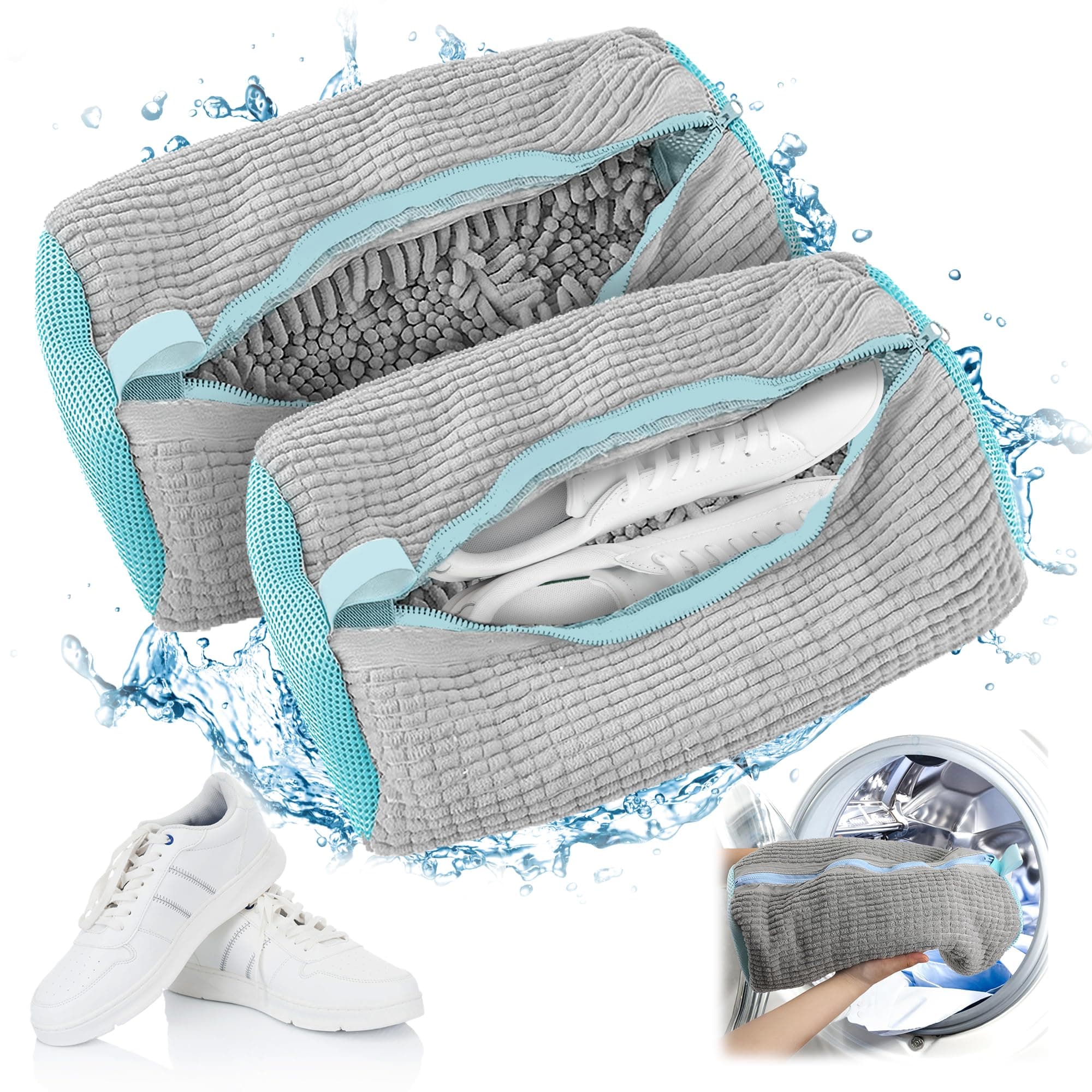 👟🧼 Schuhwaschbeutel Waschmaschine 2 Stück Schuhsack Schuhbeutel für Sneaker (Grau) - 2 Stück
