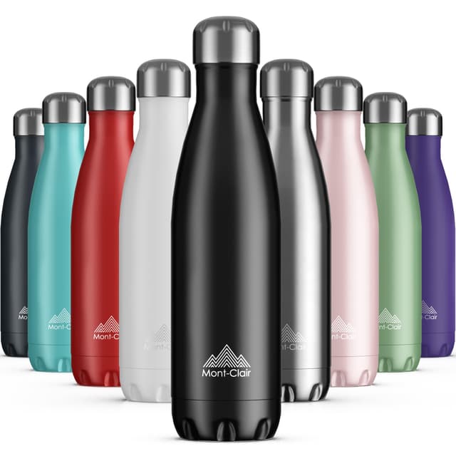 Mont-Clair Trinkflasche Edelstahl - Thermosflasche - BPA-freie - Water Bottle, Edelstahl trinkflasche 500ml - 24h Kalt & 12h Warm - Trinkflasche Auslaufsicher - Thermos Trinkflasche - Schwarz 500 ml Schwarz 🌿🚰