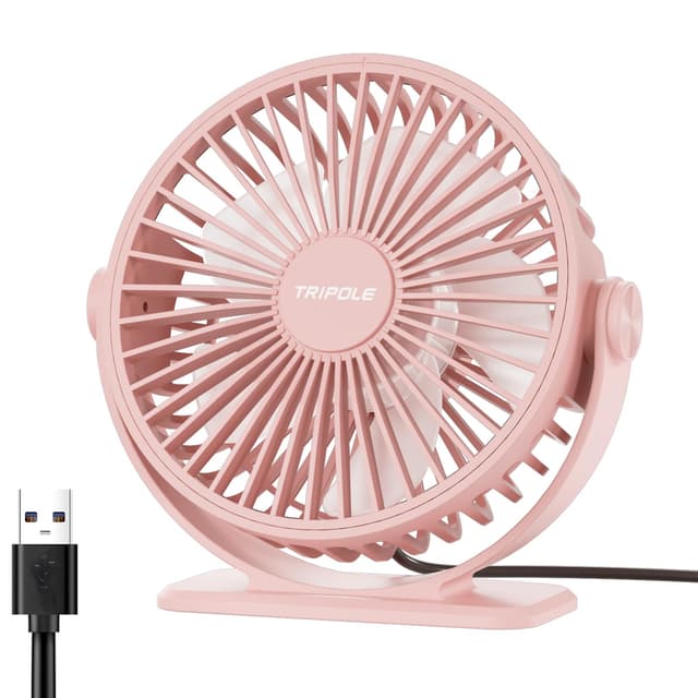 🌀 TriPole Ventilator Leiser, Mini Ventilator mit 3 Gang, USB Tischventilator Leistungsstarker Tragbarer mit 360°Neigung - Rosa